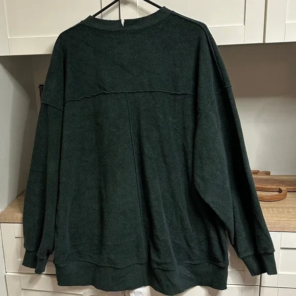 Aerie The Chill Cozy Terry Cloth Sweatshirt Green Oversized NIIIIICE Pullover L - Picture 2 of 6